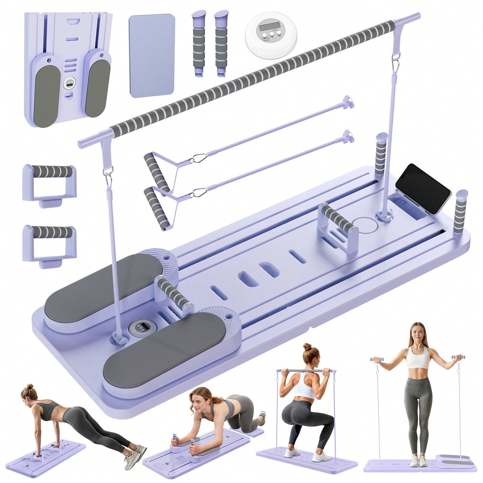 Pilates & Yoga Vida - جهاز بيلاتس ريفورمر مع قضيب، لوح